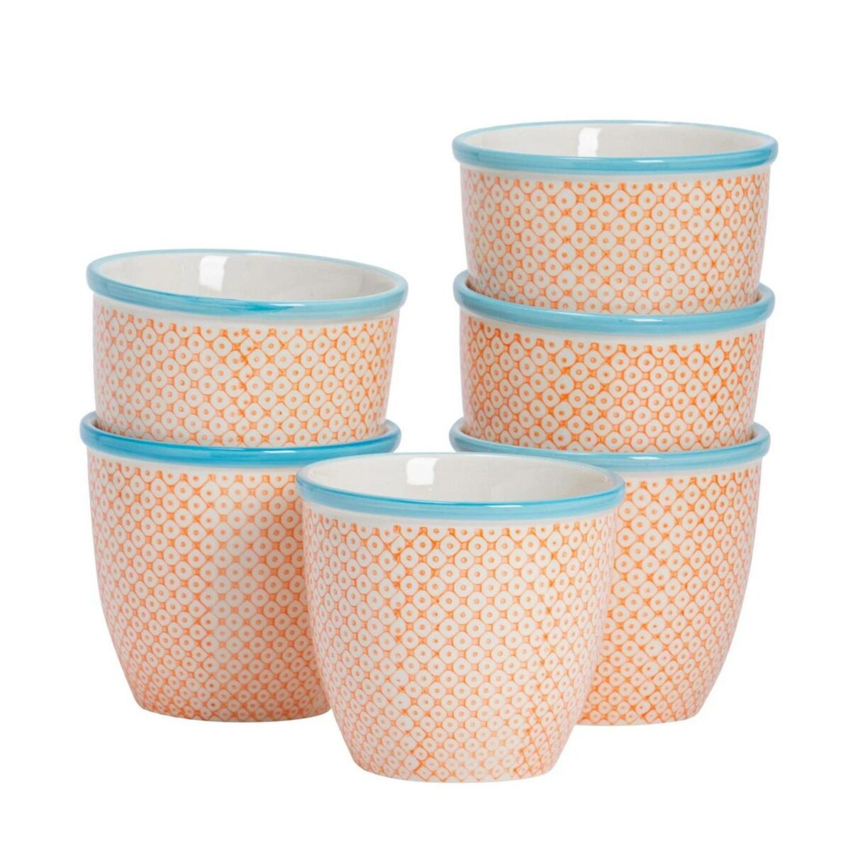 6x Hand-Printed Plant Pots Japanese Porcelain Garden Flower Planter 14cm Orange - Image 1