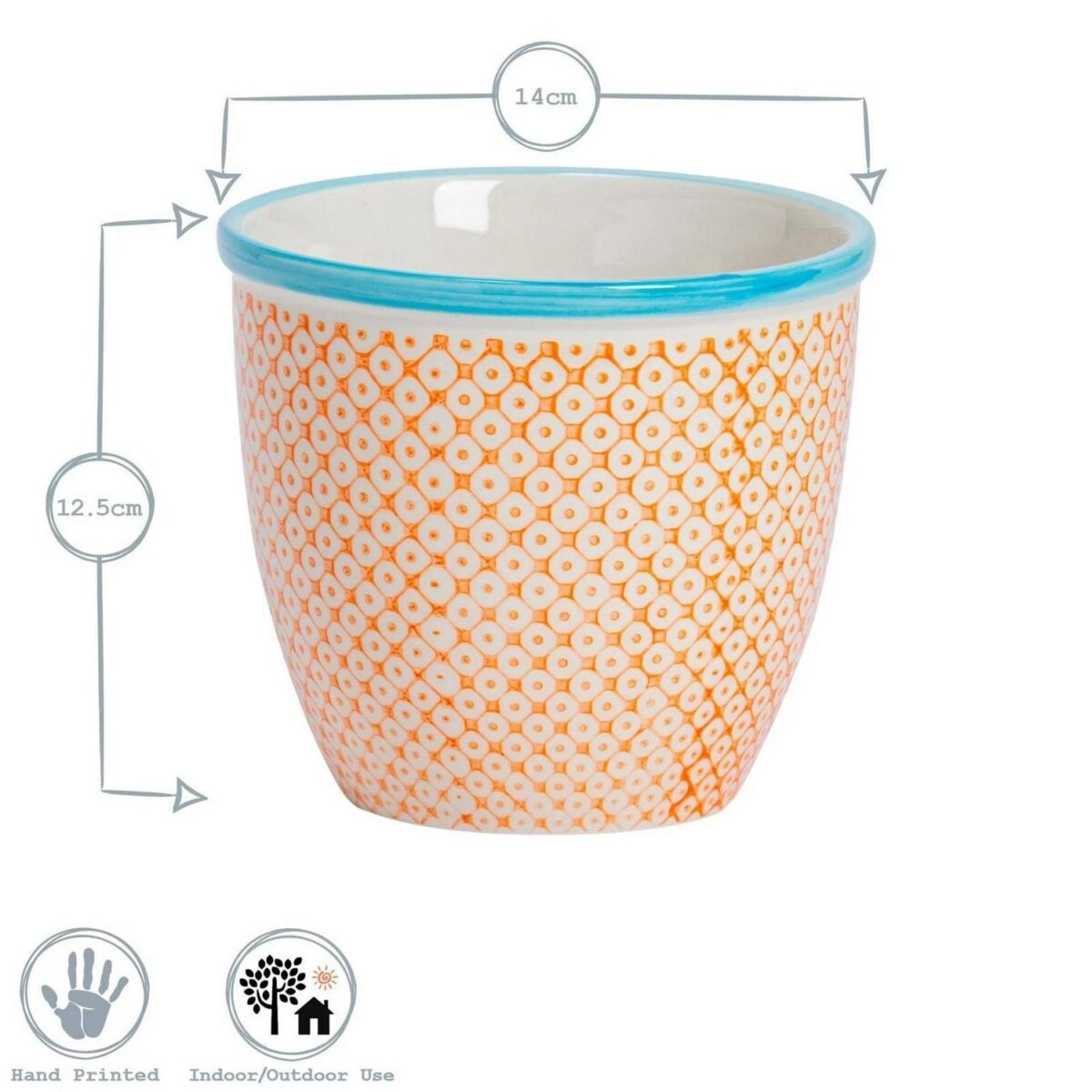 6x Hand-Printed Plant Pots Japanese Porcelain Garden Flower Planter 14cm Orange - Image 3