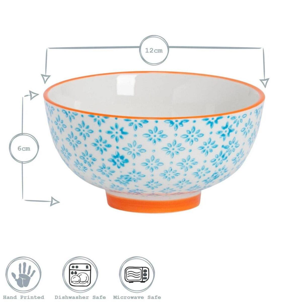 6x Hand-Printed Rice Bowls Japanese Porcelain Ramen Dessert Crockery 12cm Blue - Image 3