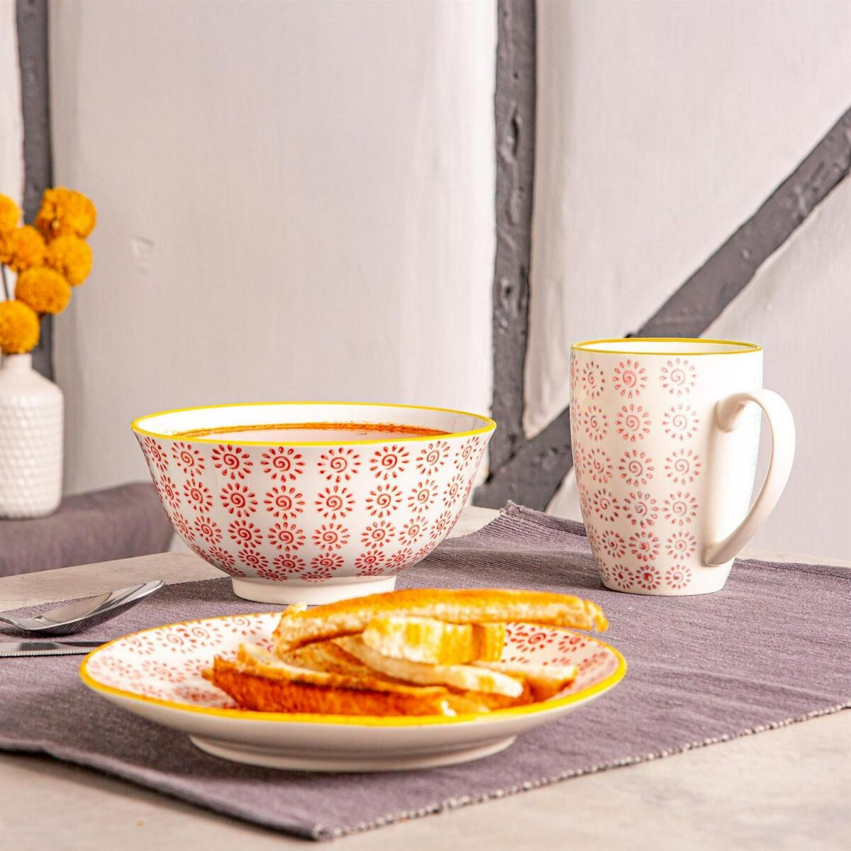 6x Hand-Printed Side Plates Japanese Porcelain Dessert Dining Crockery 18cm Red - Image 7