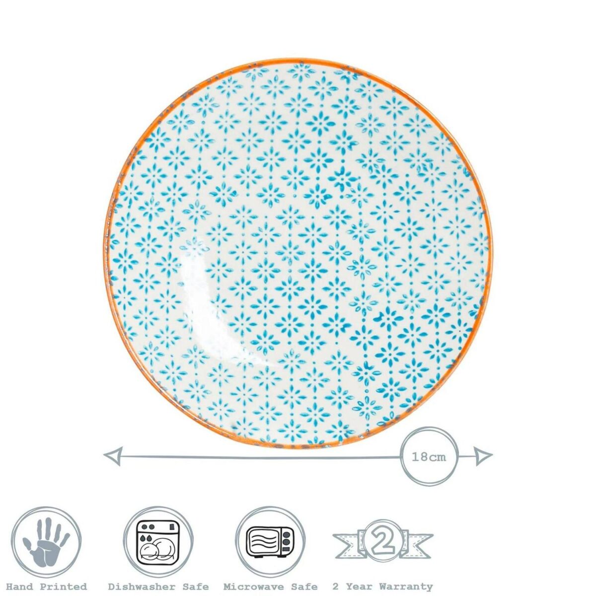 6x Hand-Printed Side Plates Japanese Dessert Dining Crockery 18cm Blue - Image 3