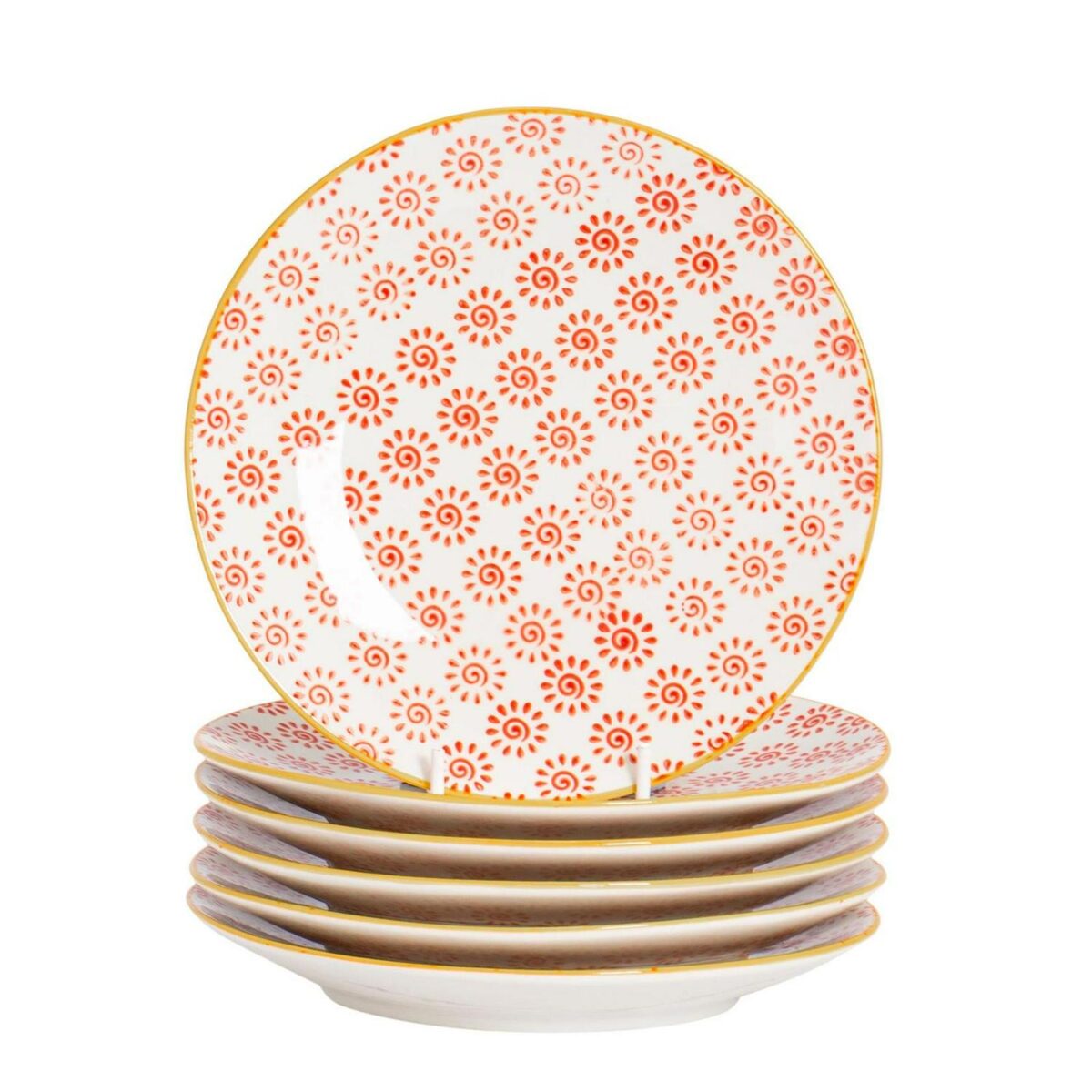 6x Hand-Printed Side Plates Japanese Porcelain Dessert Dining Crockery 18cm Red - Image 1