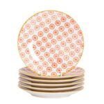6x Hand-Printed Side Plates Japanese Porcelain Dessert Dining Crockery 18cm Red