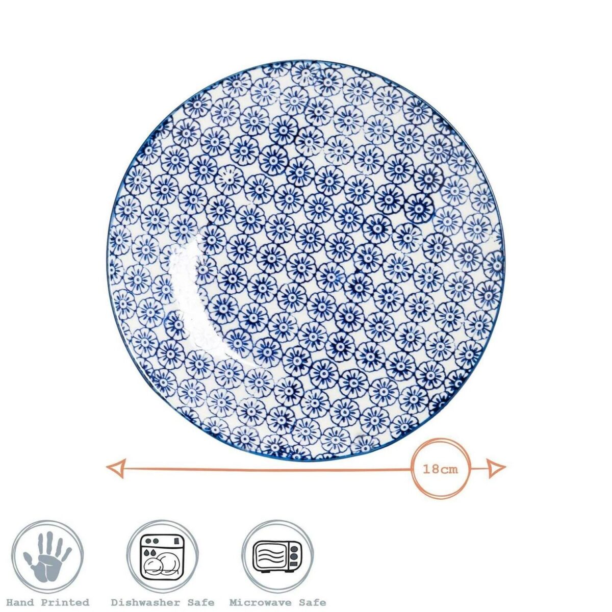 6x Hand-Printed Side Plates Japanese Dessert Dining Crockery 18cm Blue - Image 3