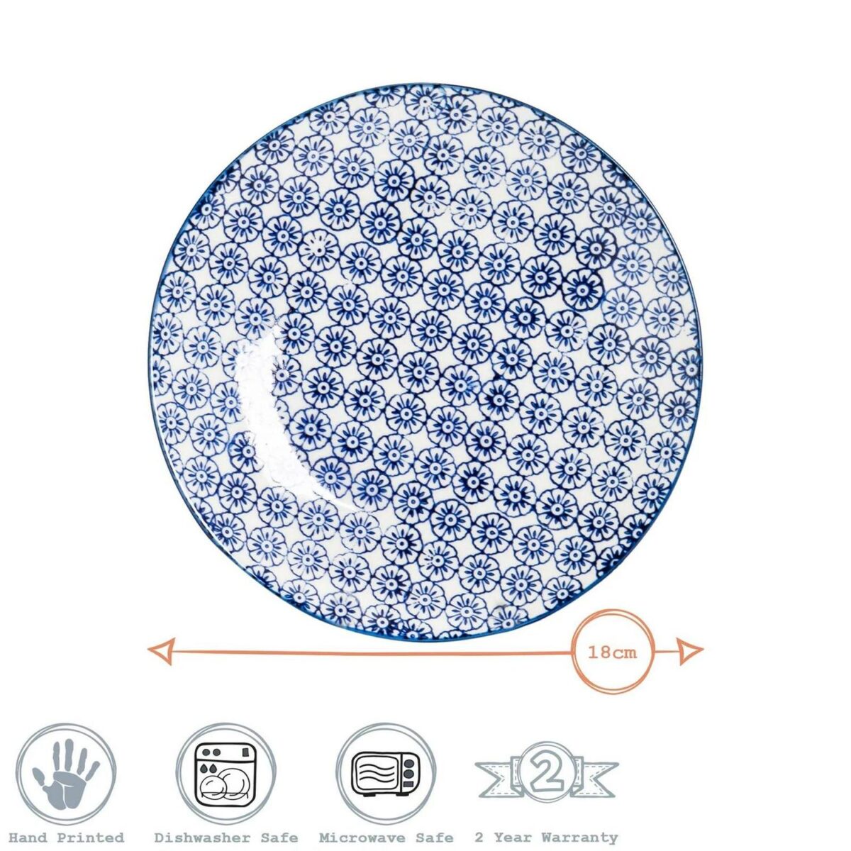 6x Hand-Printed Side Plates Japanese Dessert Dining Crockery 18cm Navy - Image 3