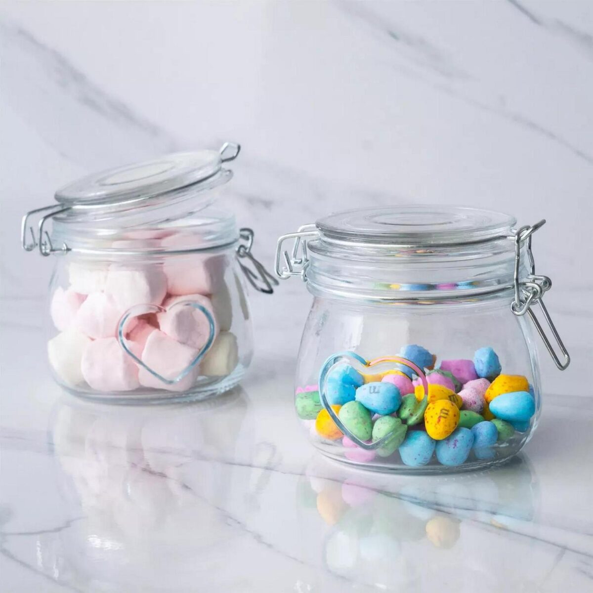 6x Heart Glass Storage Jars Food Container Clip Lid 3 Sizes Orange Seal - Image 2