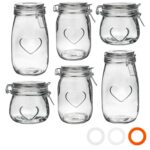 6x Heart Glass Storage Jars Food Container Clip Lid 3 Sizes Clear Seal