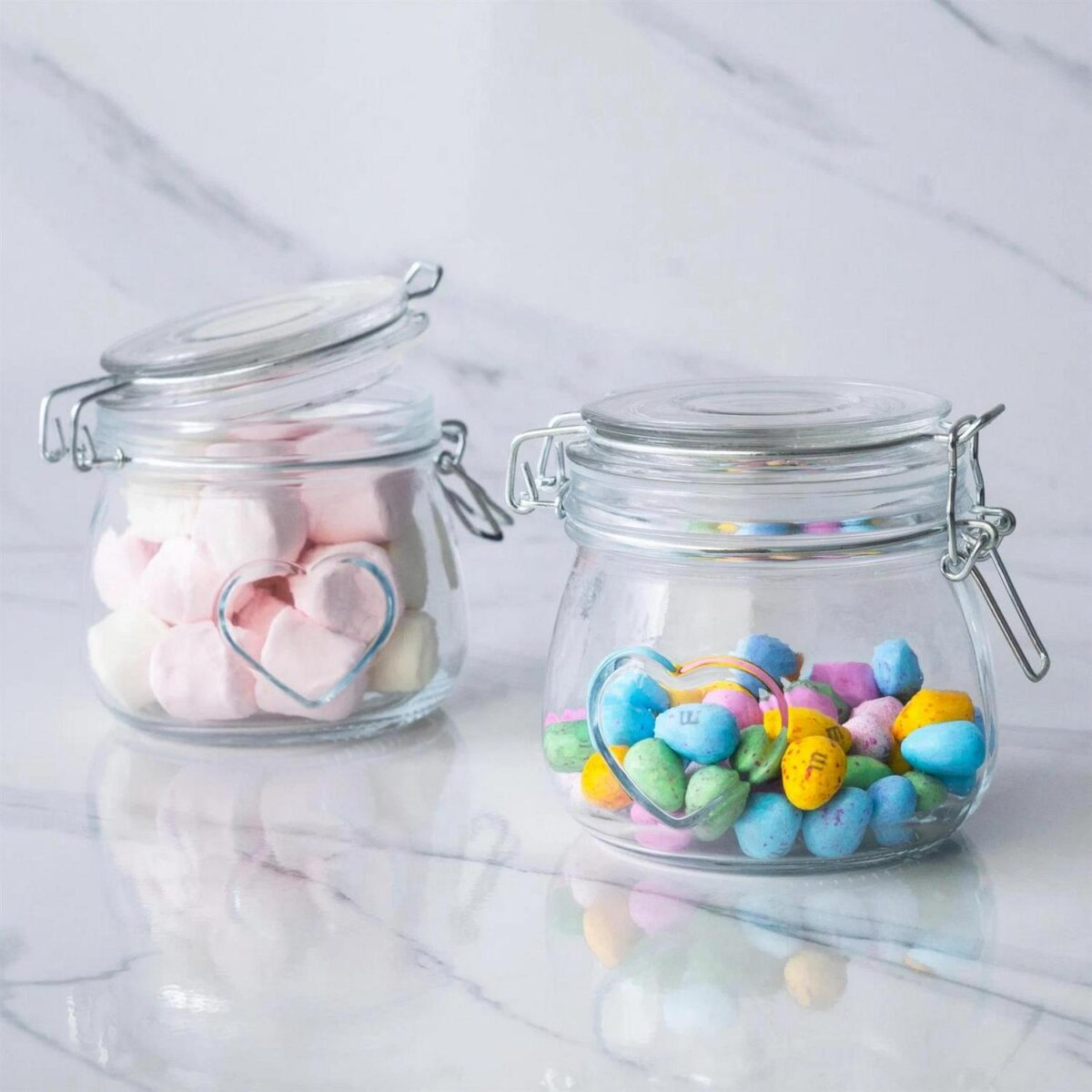 6x Heart Glass Storage Jars Food Container Clip Lid 3 Sizes Clear Seal - Image 2
