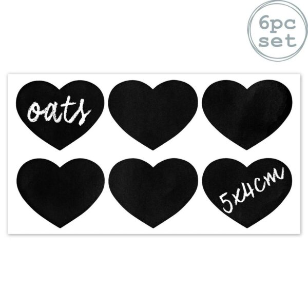 6x Heart Glass Storage Jar Labels Food Preserving Container 5 x 4cm Black