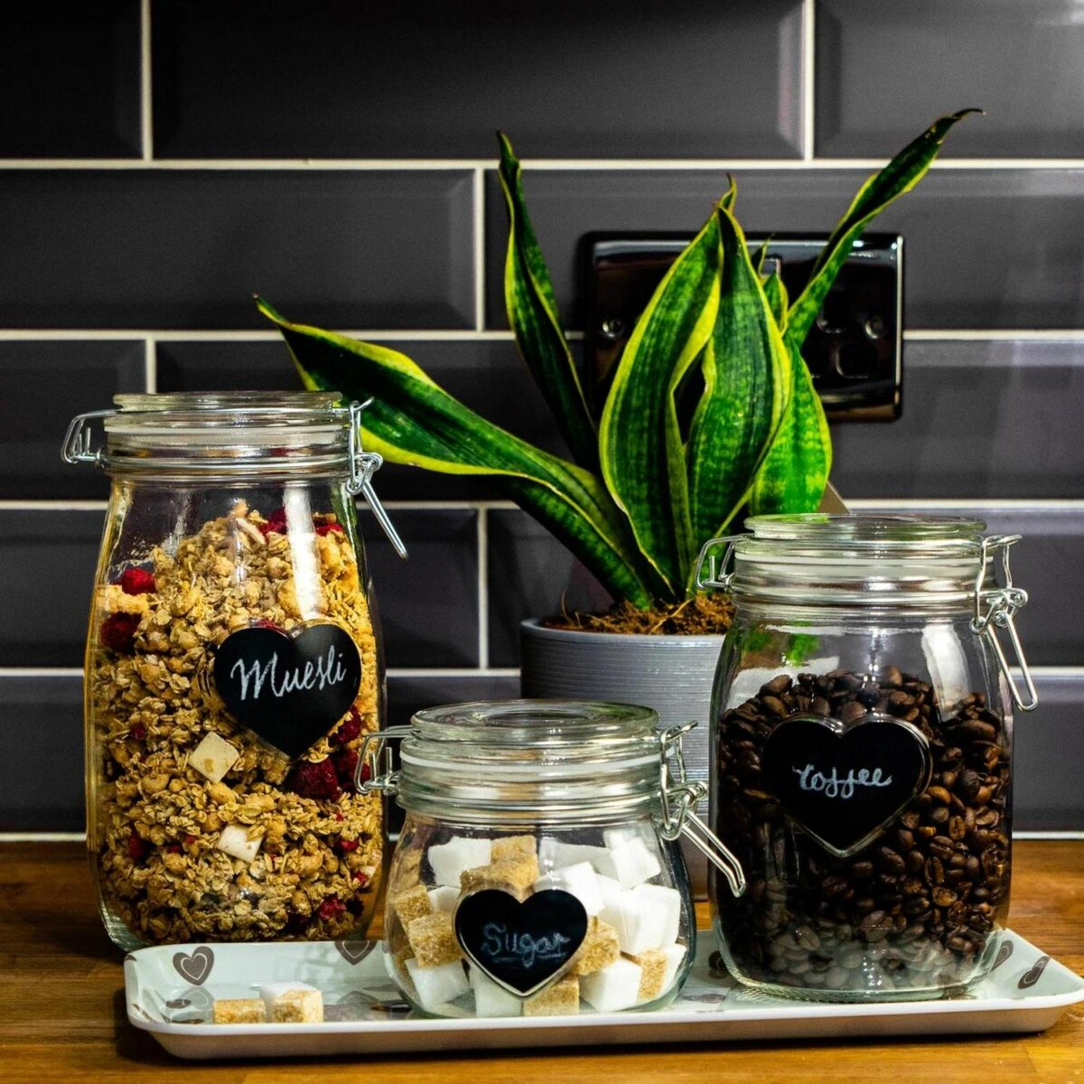 6x Heart Glass Storage Jar Labels Food Preserving Container 6.5 x 5cm Black - Image 7