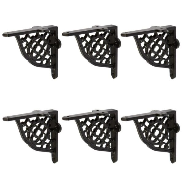 6x Honeycomb Iron Shelf Bracket Cast Antique Vintage Wall Brackets D100mm Black