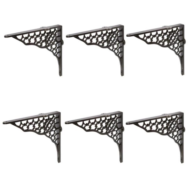 6x Honeycomb Iron Shelf Bracket Cast Antique Vintage Wall Brackets D205mm Black