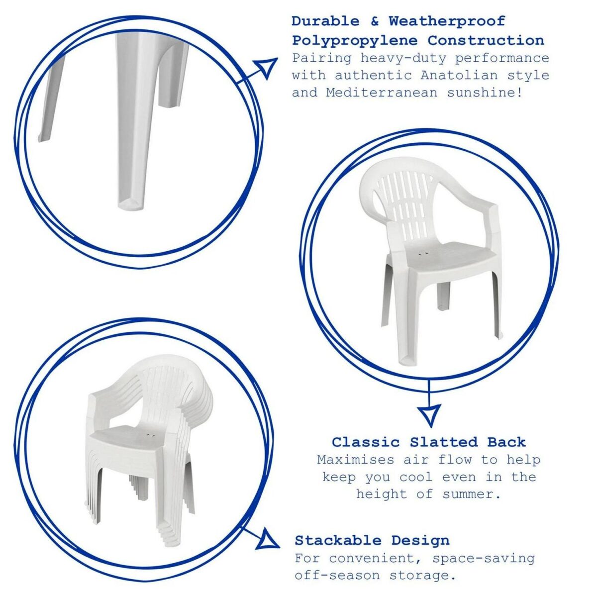 6x Irem Garden Dining Chairs White Stackable Outdoor Patio Chair Furniture Set - Image 2