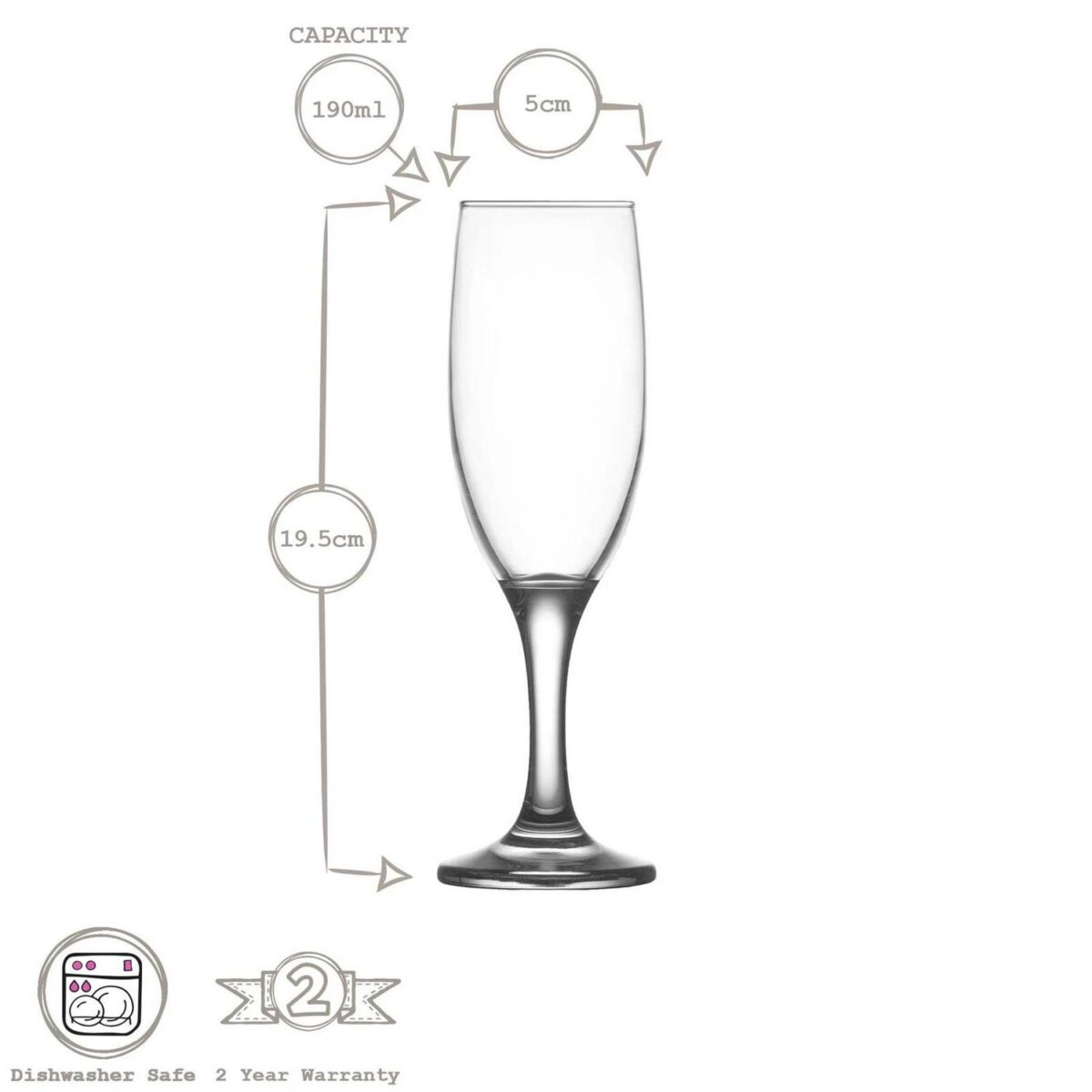 6x LAV 190ml Misket Glass Champagne Flutes Prosecco Wedding Party Glasses Set - Image 3