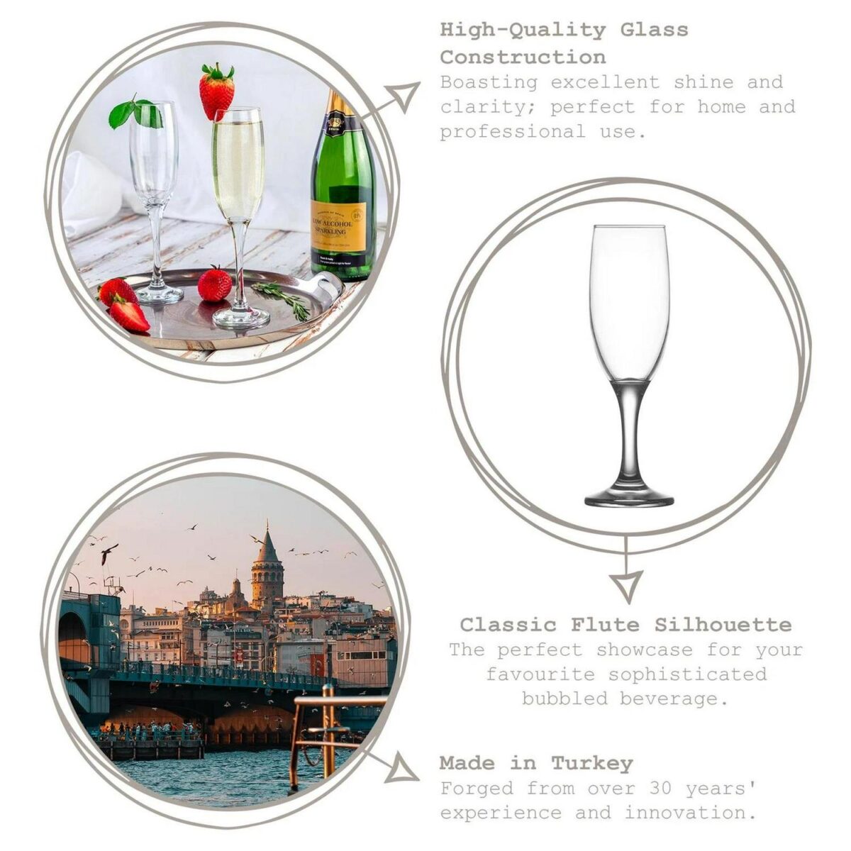 6x LAV 190ml Misket Glass Champagne Flutes Prosecco Wedding Party Glasses Set - Image 2
