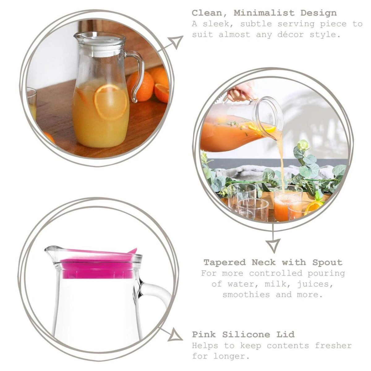 6x LAV 1.8L Misket Glass Water Jugs with Silicone Lid Juice Milk Drinks Carafe - Image 2