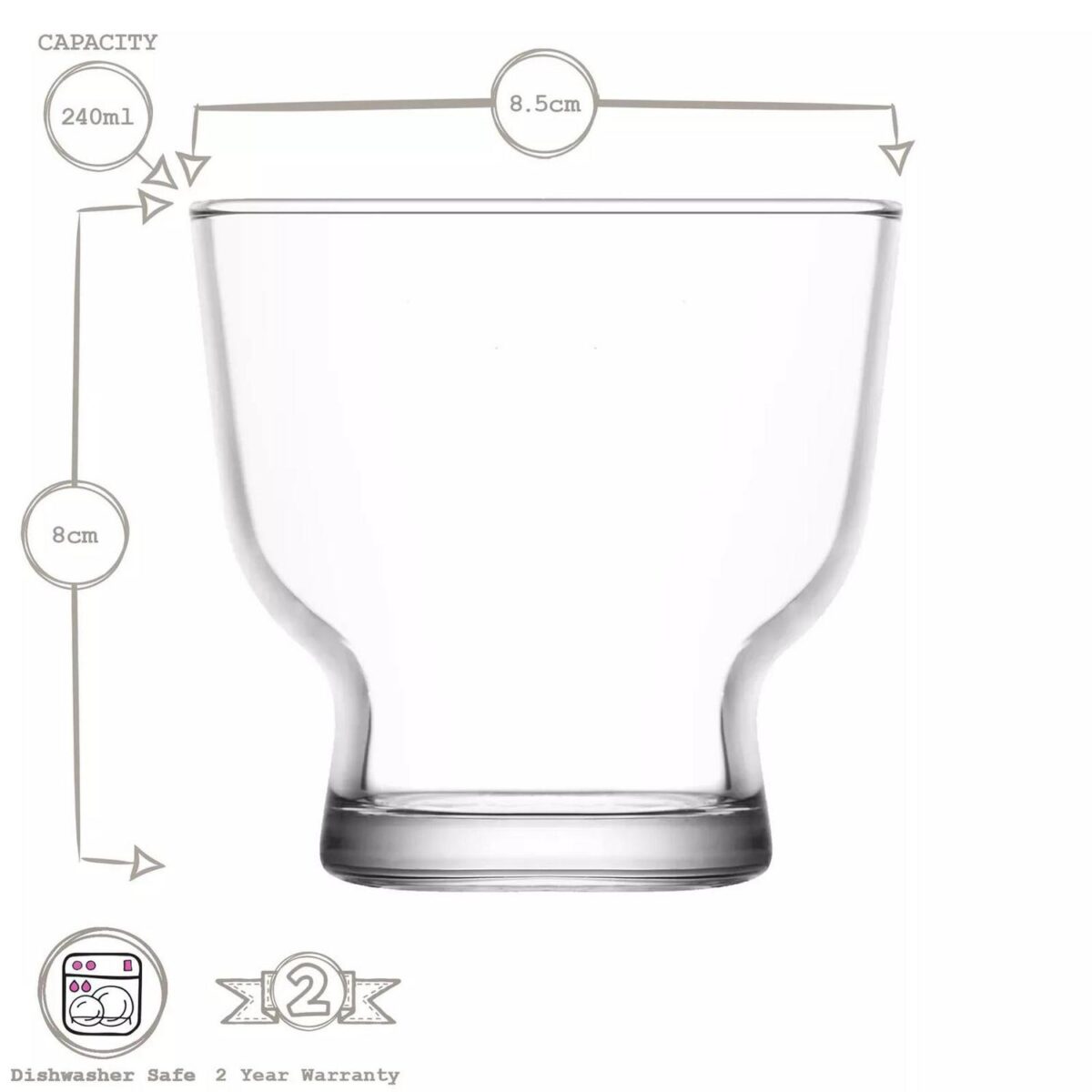 6x LAV 240ml Petit Glass Ice Cream Bowls Fruit Sundae Dessert Dishes Set - Image 3