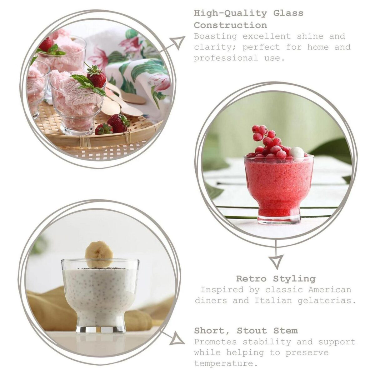 6x LAV 240ml Petit Glass Ice Cream Bowls Fruit Sundae Dessert Dishes Set - Image 2