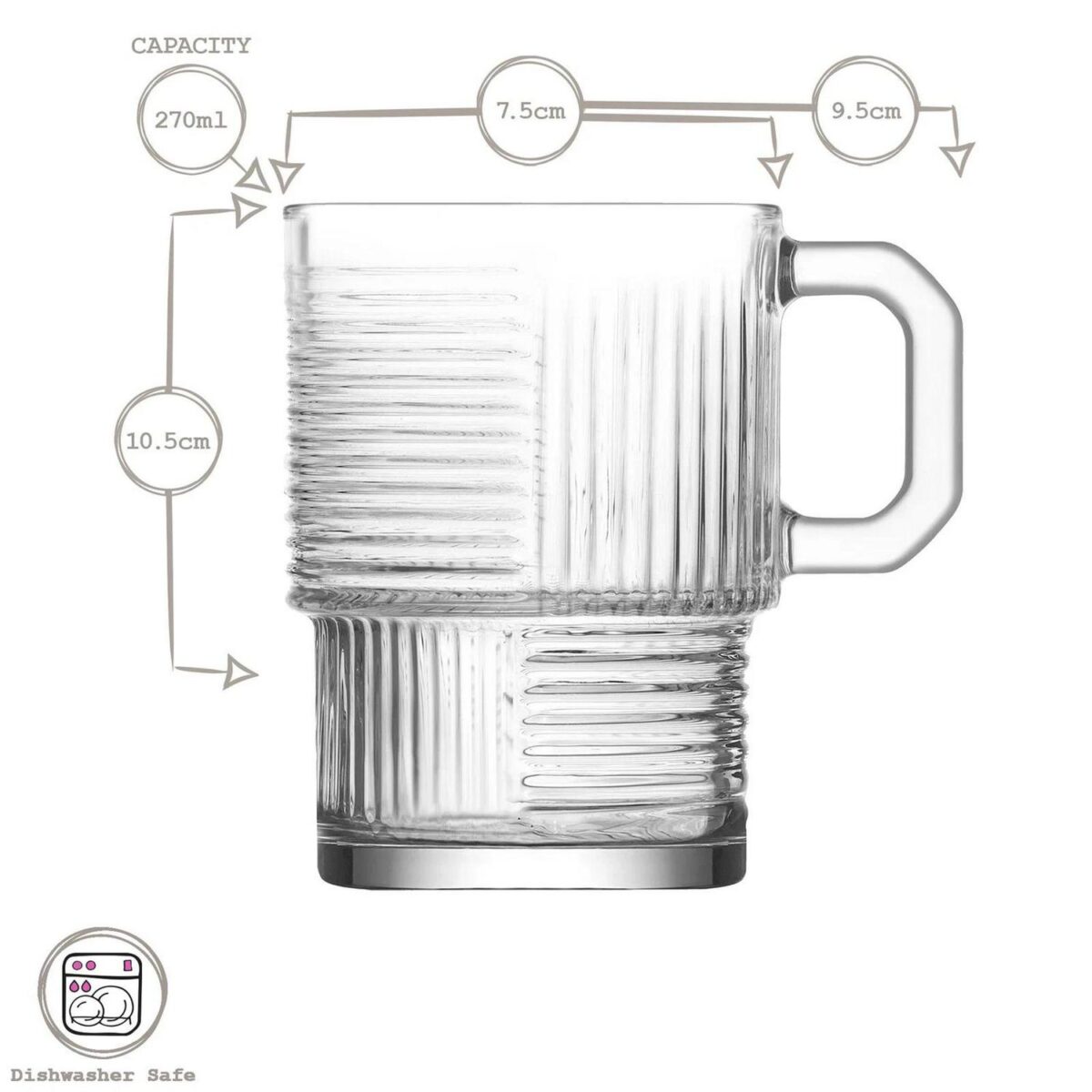 6x LAV 270ml Helen Stacking Glass Coffee Cups Tea Latte Cappuccino Glasses - Image 3