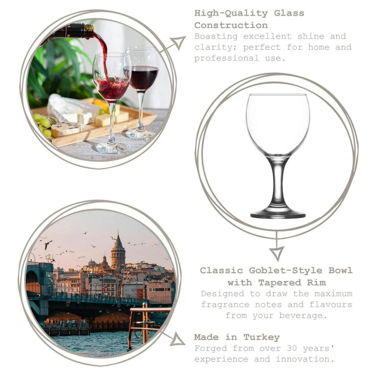 6x LAV 365ml Misket Red Wine Glasses Party Cocktail Drinking Glass Goblet Set - Image 2