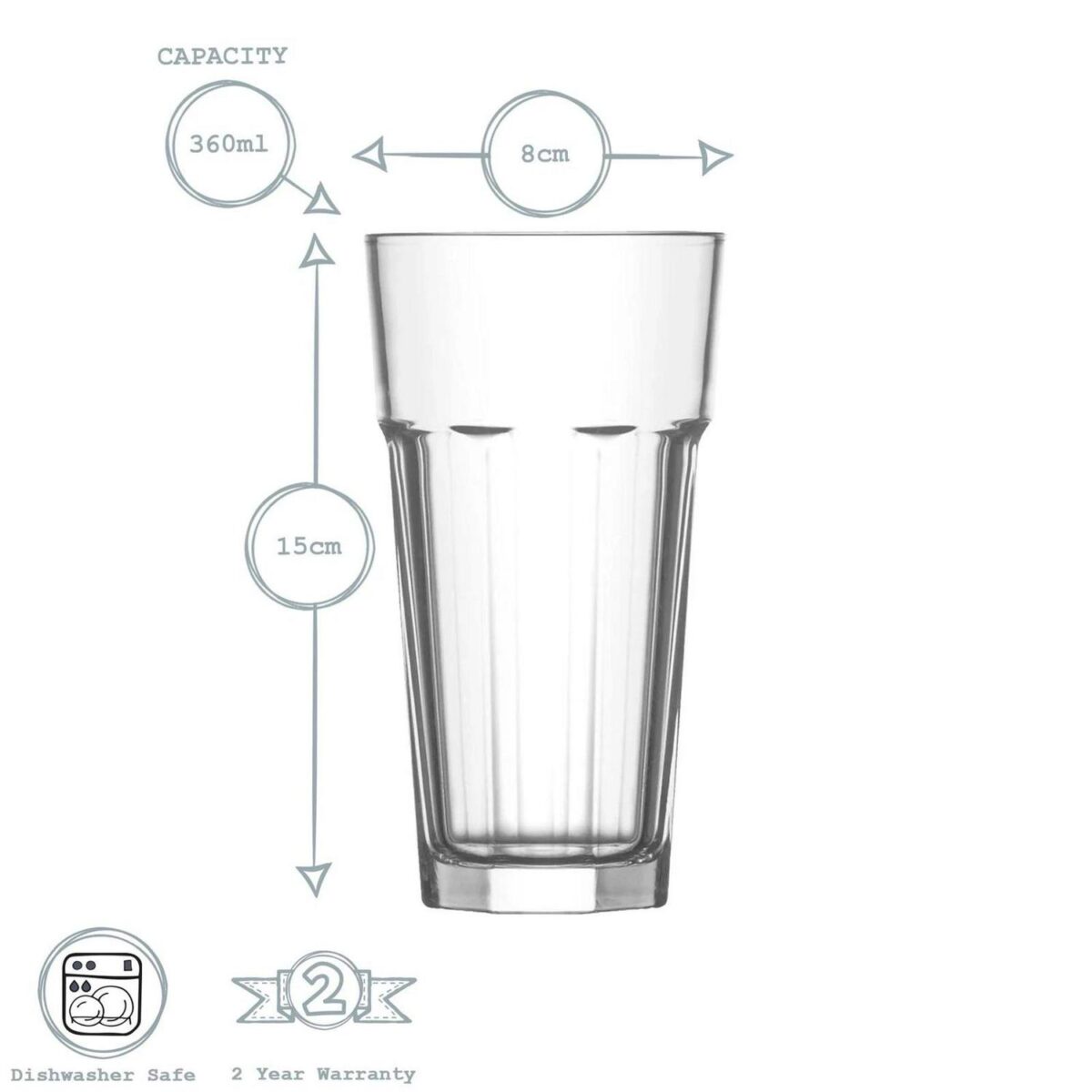 6x LAV Aras Highball Glasses Tall Glass Water Drinking Tumblers Set 360ml - Image 3