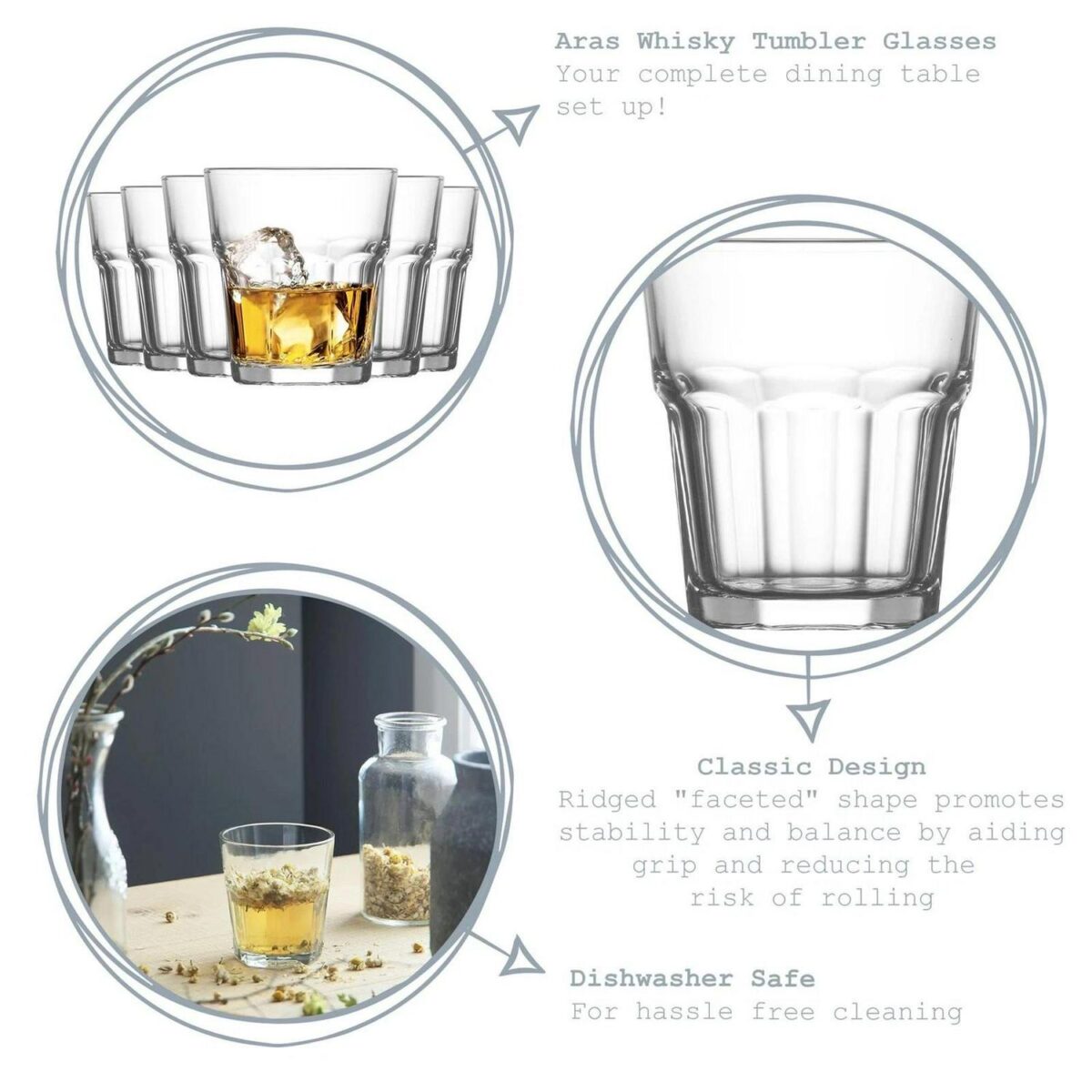 6x LAV Aras Whiskey Glasses Glass Scotch Rum Drinking Tumblers Set 305ml - Image 2