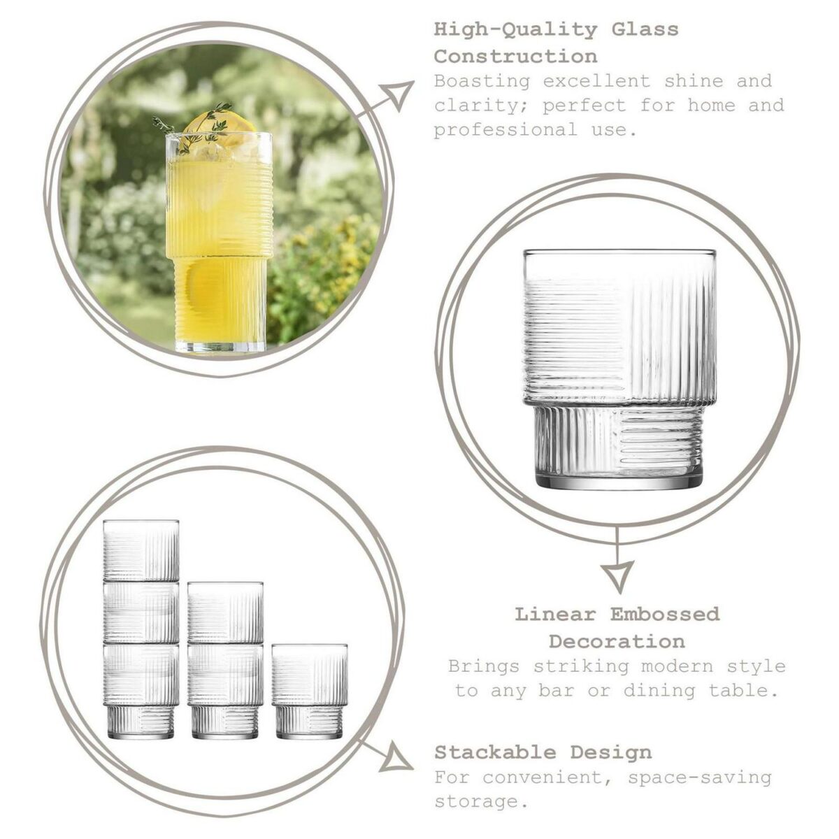 6x LAV Clear 230ml Helen Stacking Whisky Glasses Tumbler Glassware Gift Set - Image 2