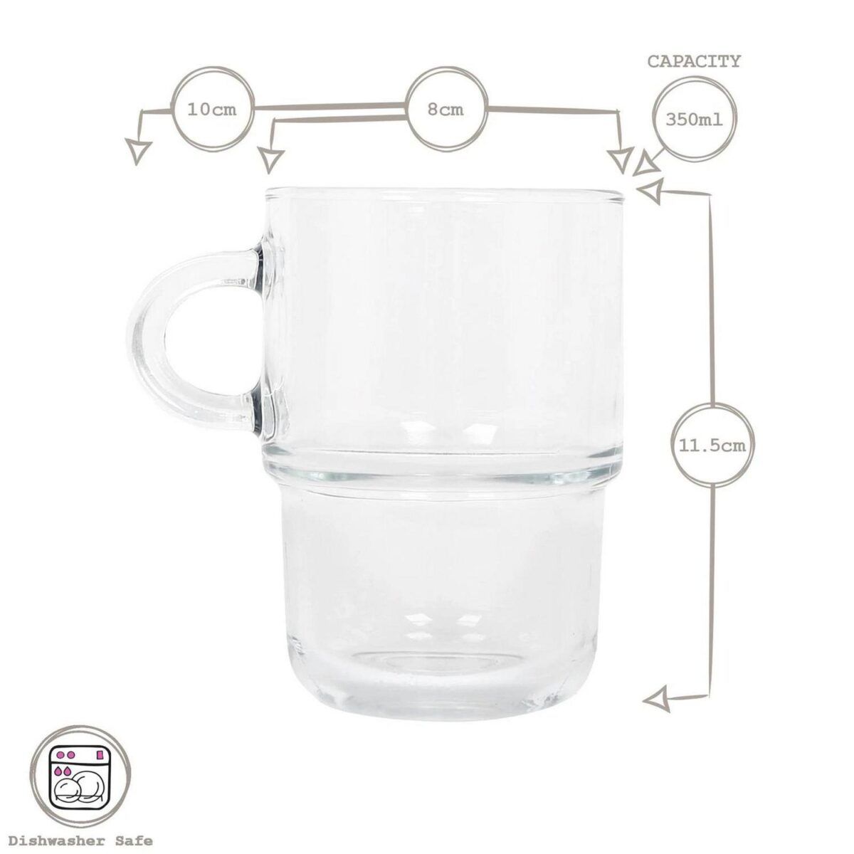 6x LAV Clear 350ml Cozy Stacking Glass Coffee Cups Tea Latte Cappuccino Glasses - Image 3