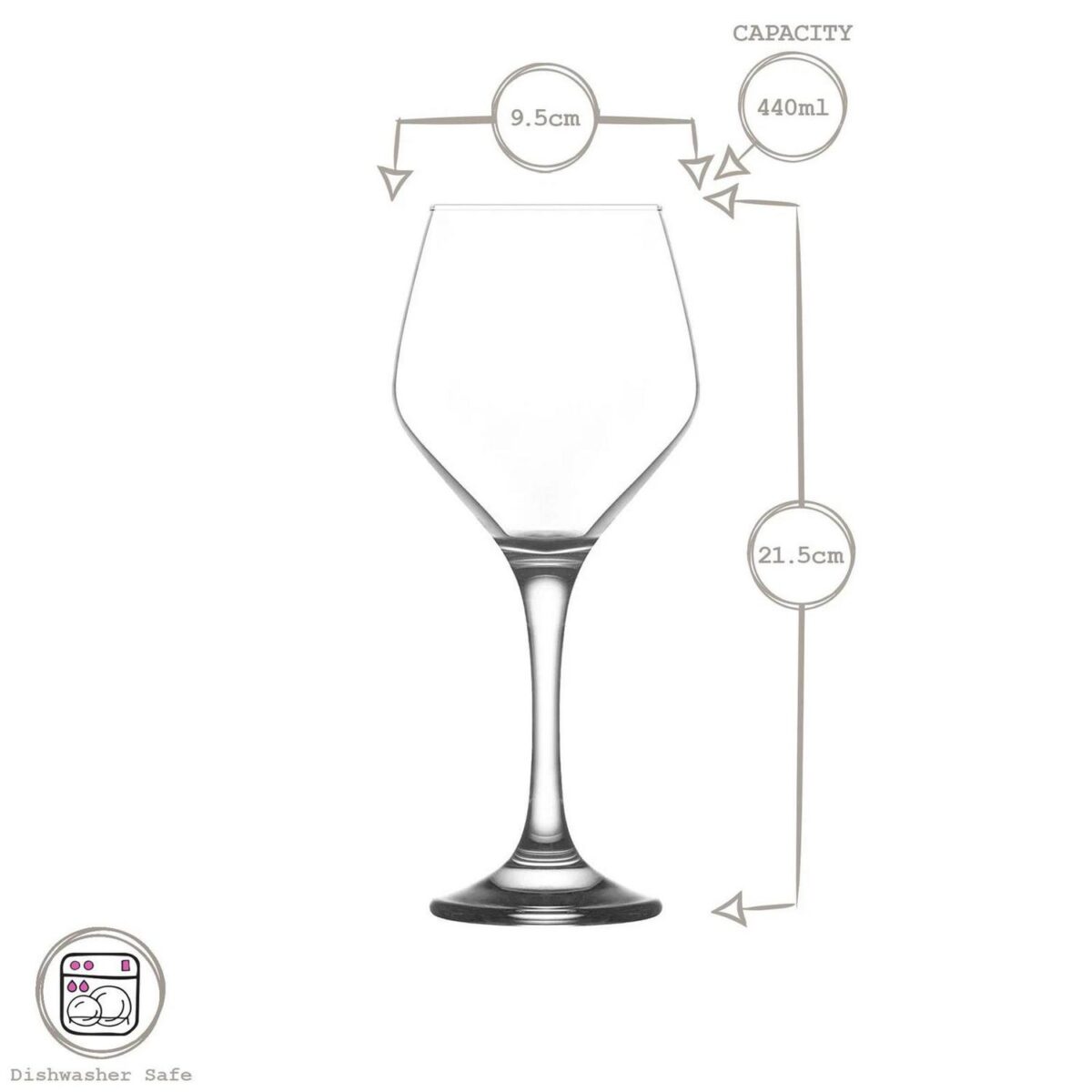 6x LAV Clear 440ml Ella Red Wine Glasses Party Cocktail Drinking Glass Goblet - Image 3