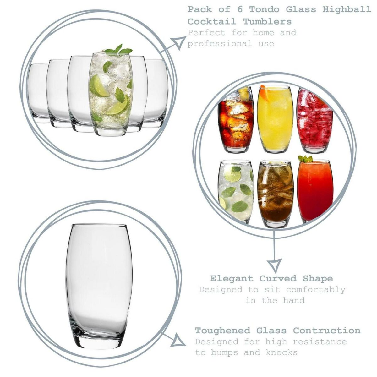 6x LAV Empire Highball Glasses Tall Glass Water Drinking Tumblers Set 510ml - Image 2