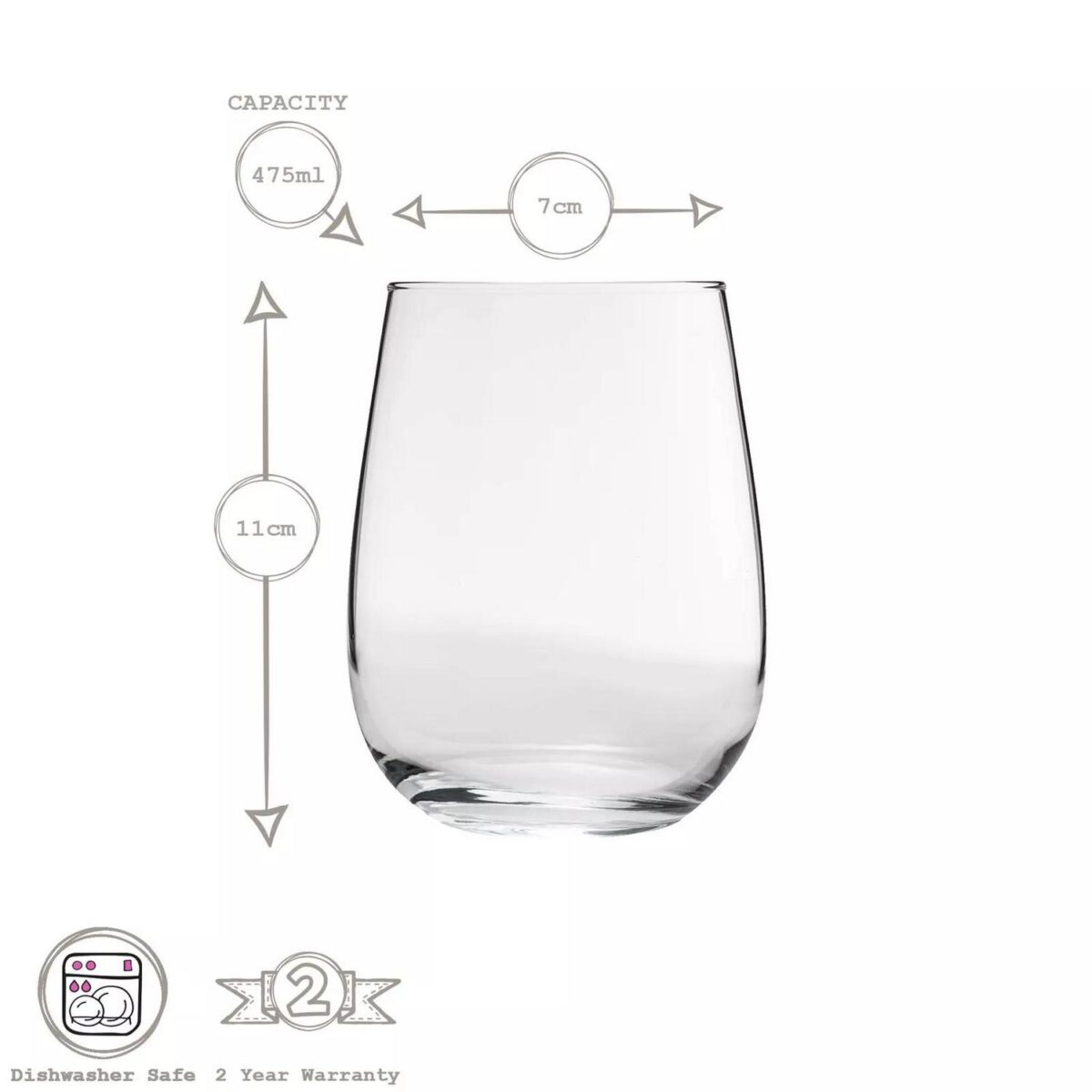 6x LAV Gaia Stemless Red Wine Glasses Large Glass White Drinking Gift Set 475ml - Image 3