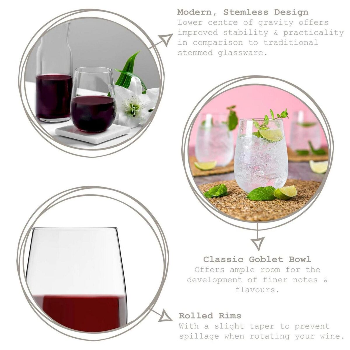 6x LAV Gaia Stemless Red Wine Glasses Large Glass White Drinking Gift Set 475ml - Image 2