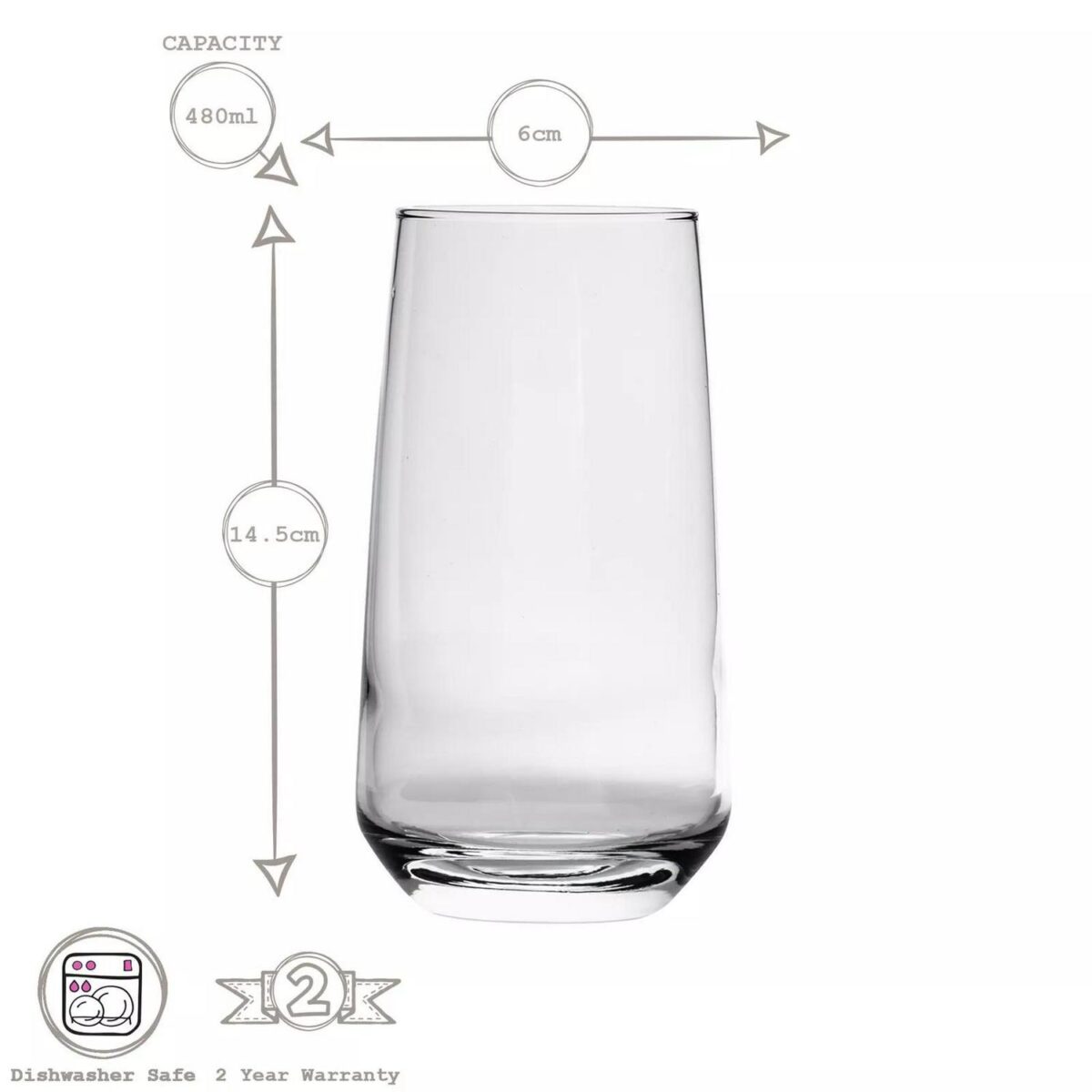 6x LAV Lal Highball Glasses Tall Glass Water Drinking Tumblers Set 480ml - Image 3