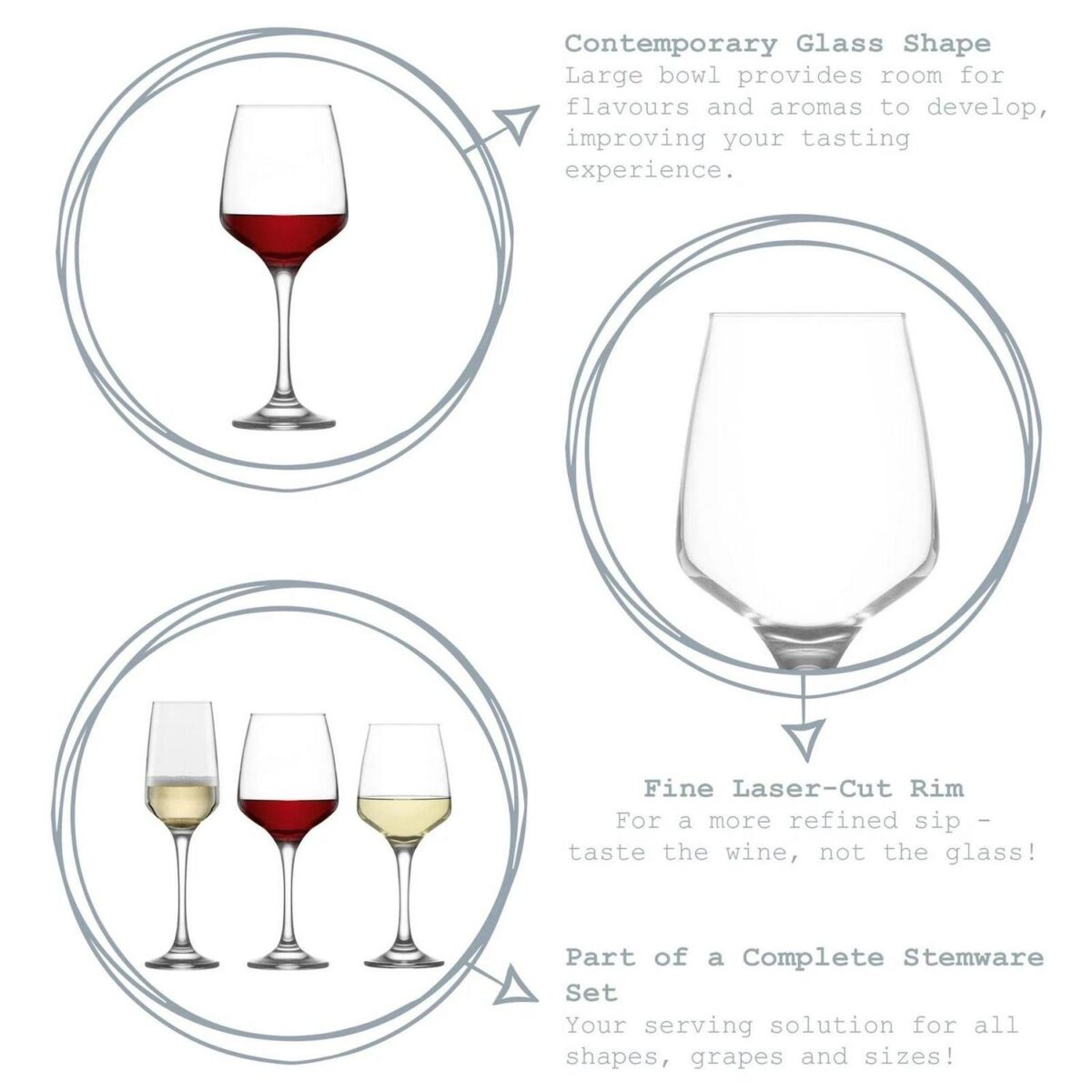 6x LAV Lal Red Wine Glasses Large Glass White Rose Long Stem Party Set 400ml - Image 2