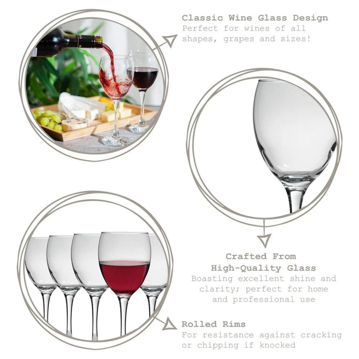 6x LAV Venue Red Wine Glasses Large Glass White Rose Long Stem Party Set 340ml - Image 2