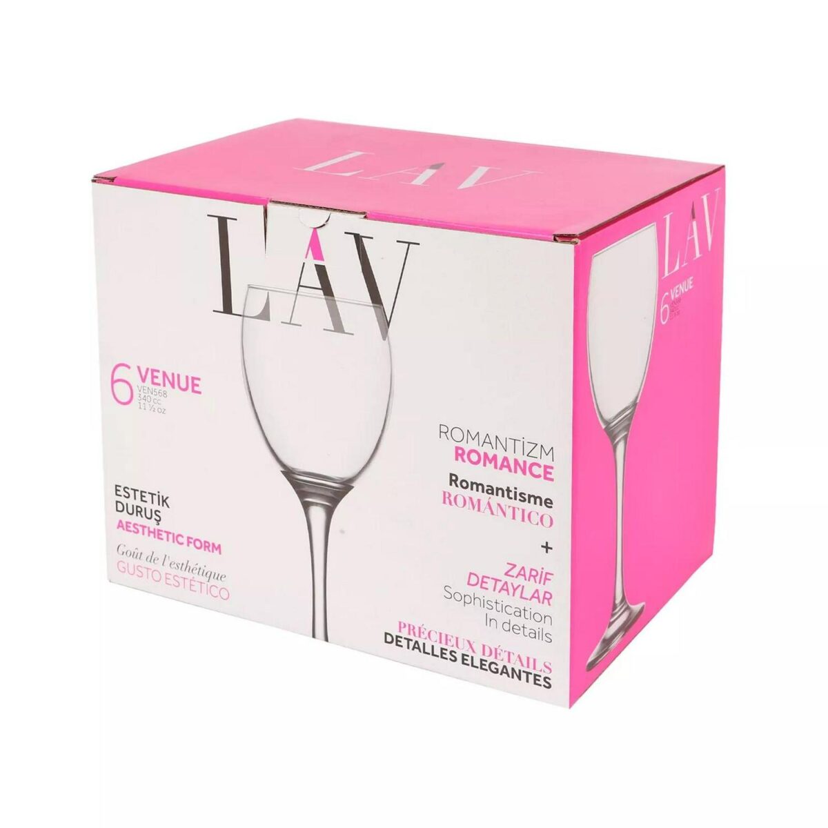 6x LAV Venue Red Wine Glasses Large Glass White Rose Long Stem Party Set 340ml - Image 5
