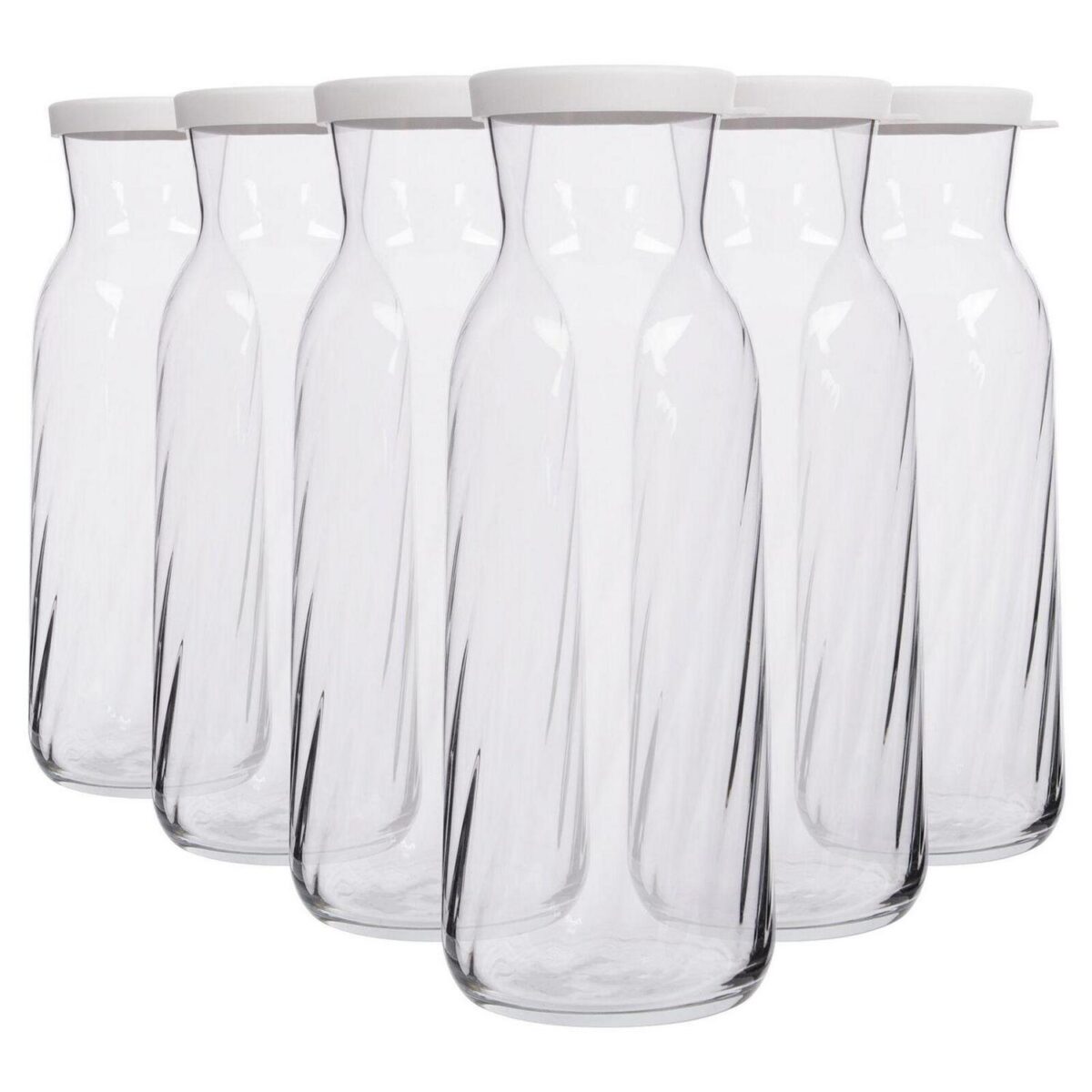 6x LAV White Lid 1.2L Fonte Optic Glass Carafes Clear Water Wine Decanter Bottle - Image 1