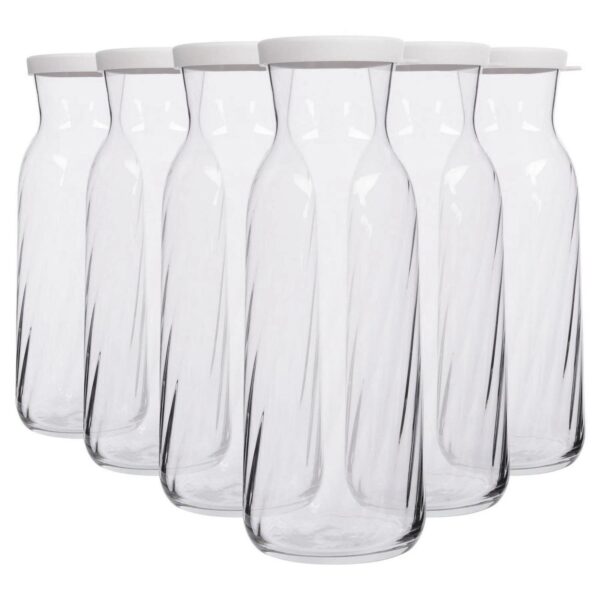 6x LAV White Lid 1.2L Fonte Optic Glass Carafes Clear Water Wine Decanter Bottle