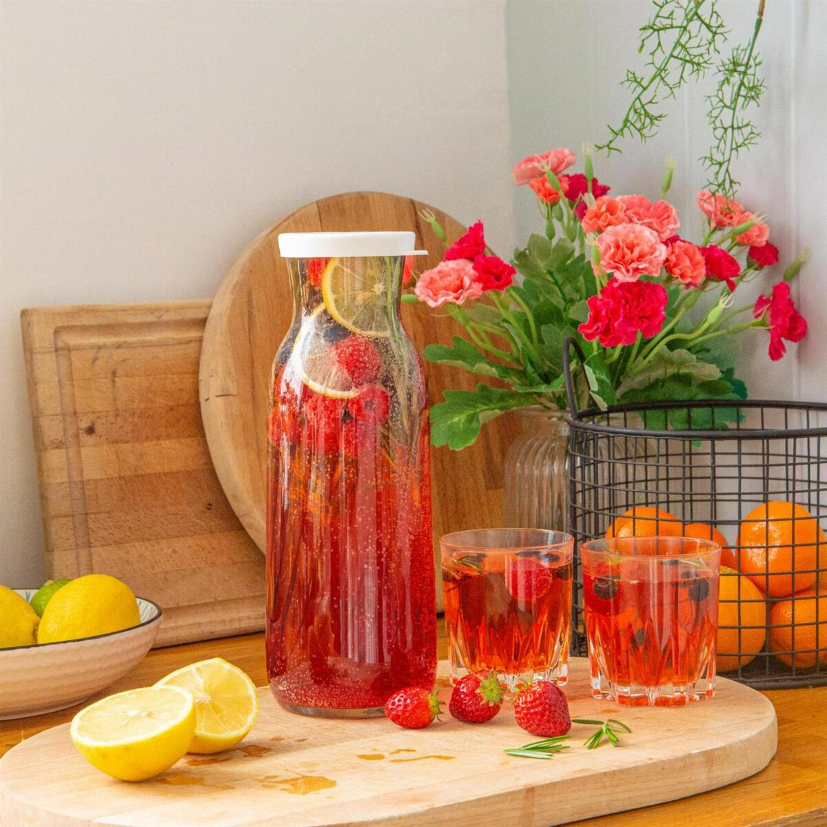 6x LAV White Lid 1.2L Fonte Optic Glass Carafes Clear Water Wine Decanter Bottle - Image 4