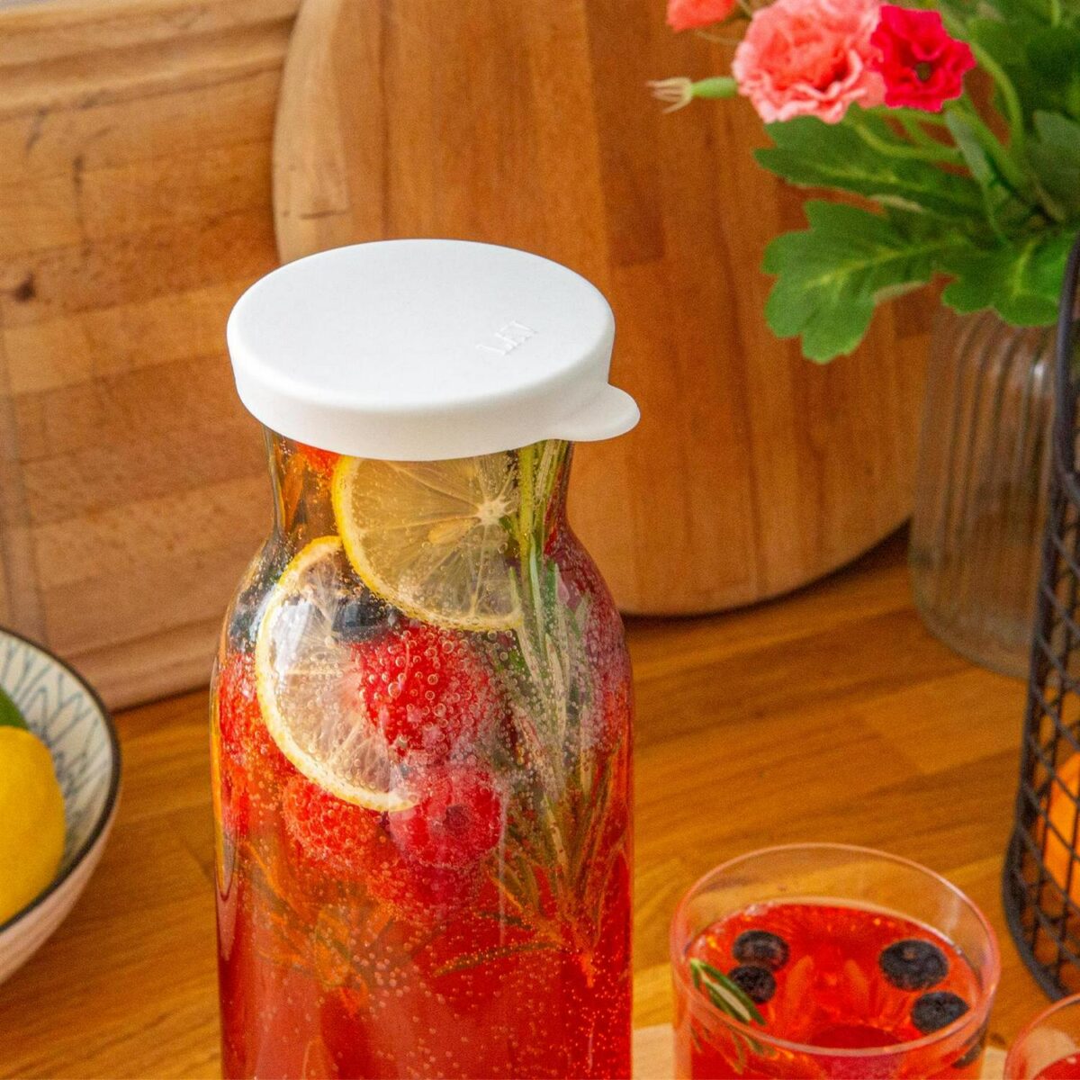 6x LAV White Lid 1.2L Fonte Optic Glass Carafes Clear Water Wine Decanter Bottle - Image 5
