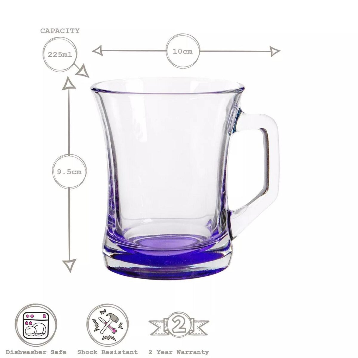 6x LAV Zen+ Coloured Base Glass Coffee Mugs Tea Latte Cappuccino Cups 225ml - Image 3
