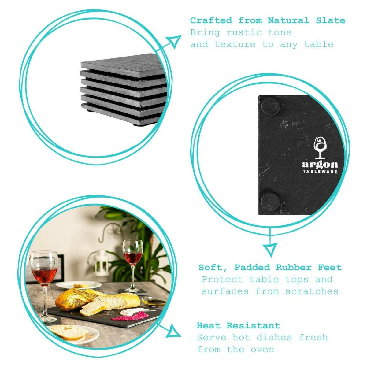 6x Linea Rectangular Slate Placemats Rustic Natural Table Mats 35 x 25cm Grey - Image 2