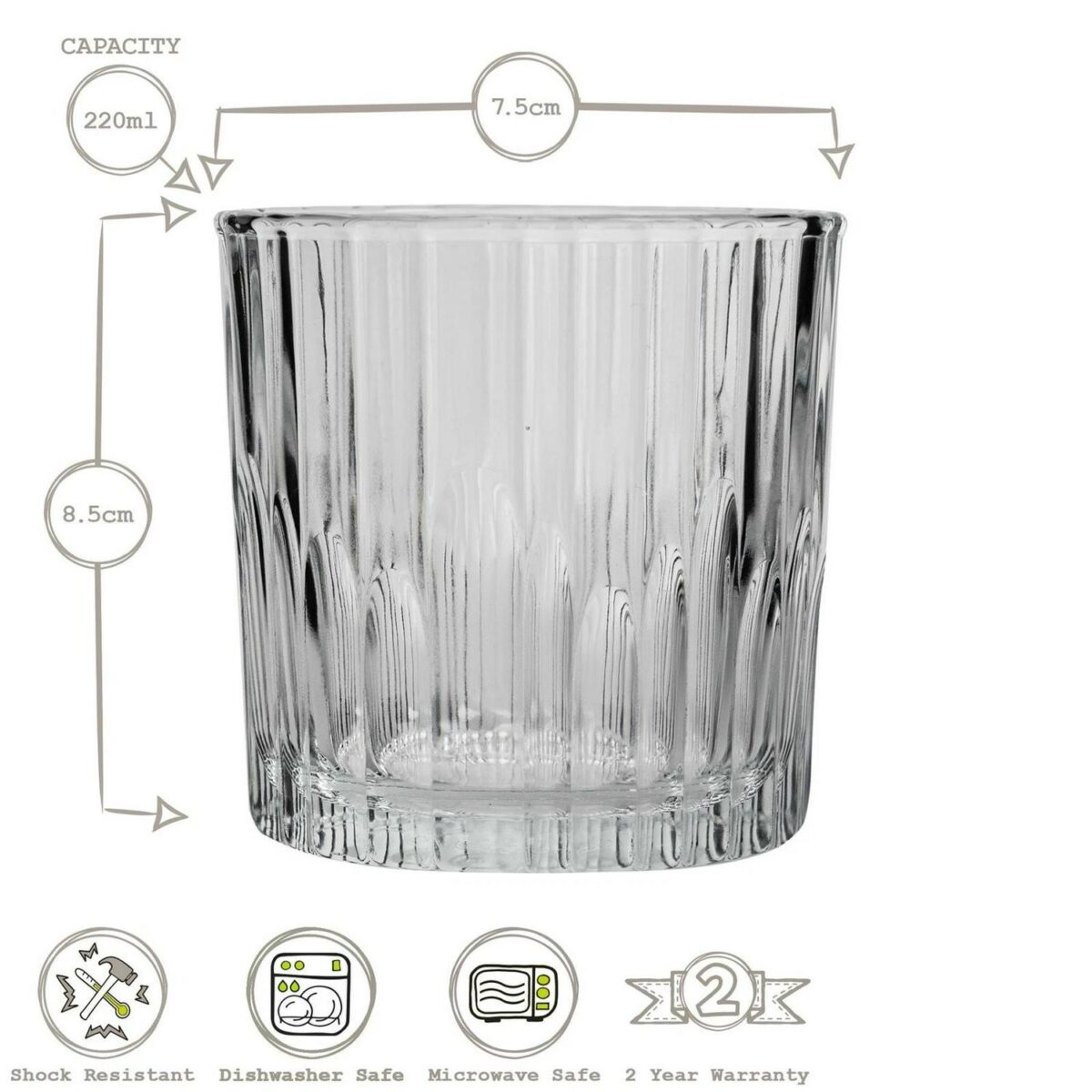 6x Manhattan Vintage Whisky Glasses Tempered Old Fashioned Tumblers 220ml - Image 3