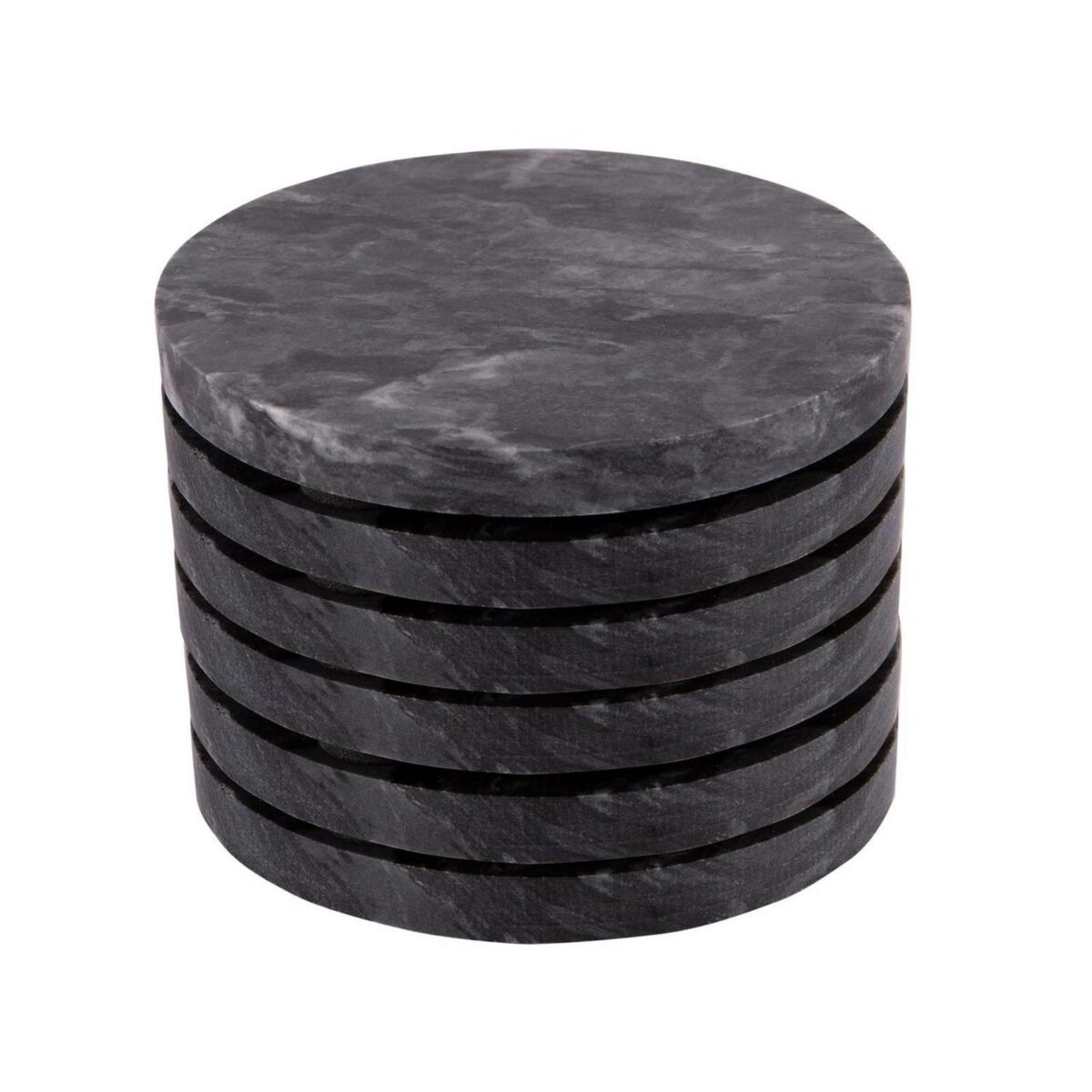 6x Marble Round Coasters Stone Kitchen Dining Table Place Setting 10cm Black - Image 1
