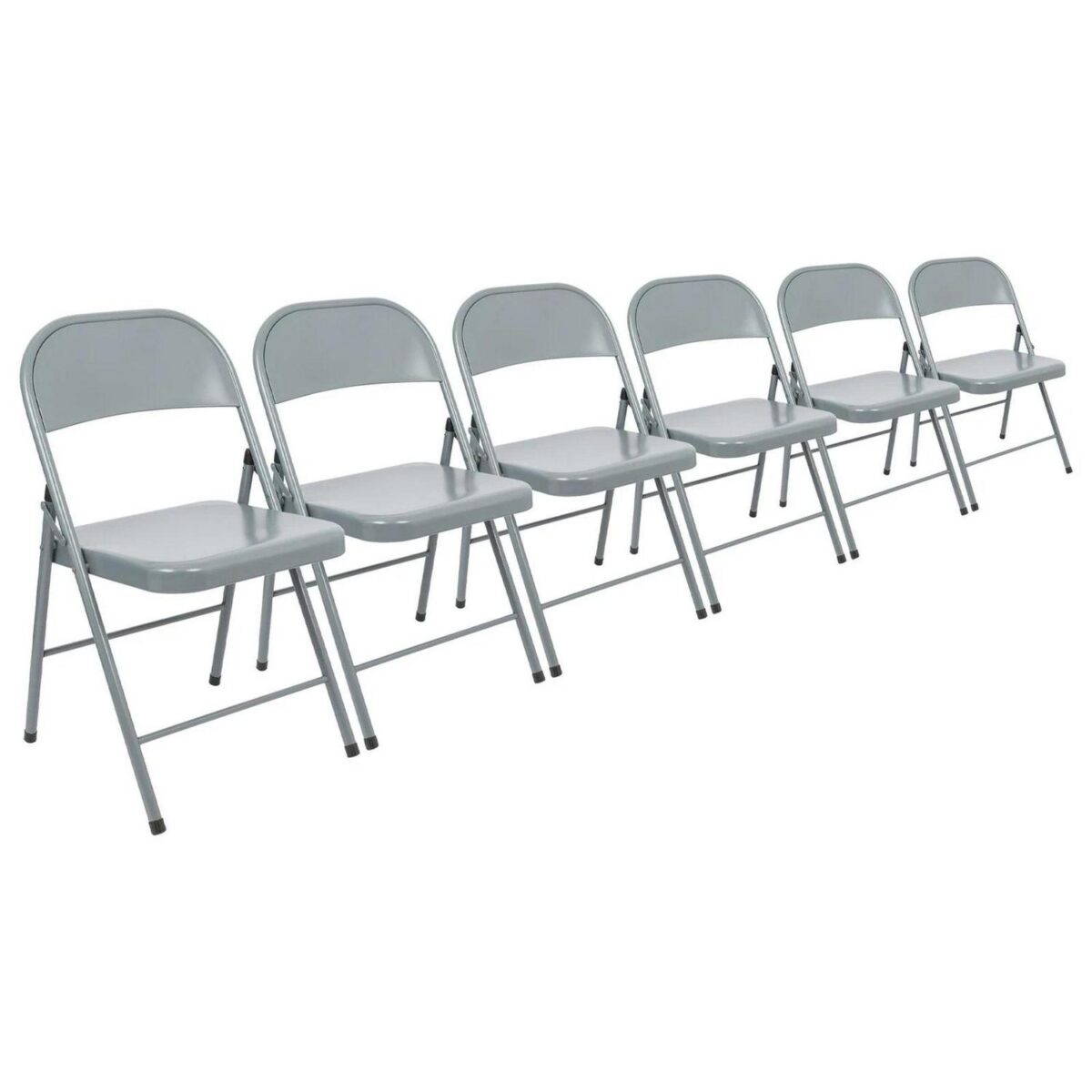 6x Matt Grey Metal Folding Chairs Space-Saving Foldable Office Dining Chair - Image 1