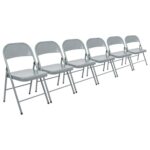 6x Matt Grey Metal Folding Chairs Space-Saving Foldable Office Dining Chair