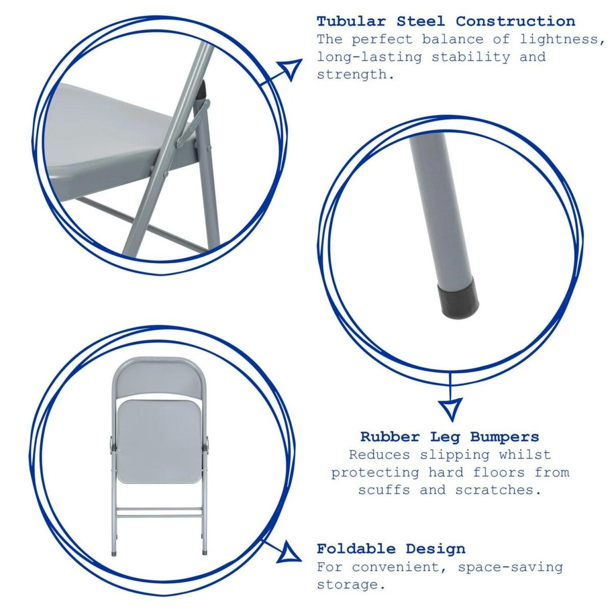 6x Matt Grey Metal Folding Chairs Space-Saving Foldable Office Dining Chair - Image 2