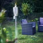 6x Metal Garden Torch Oil Paraffin Lantern - Patio Lighting 146cm Silver - Image 6