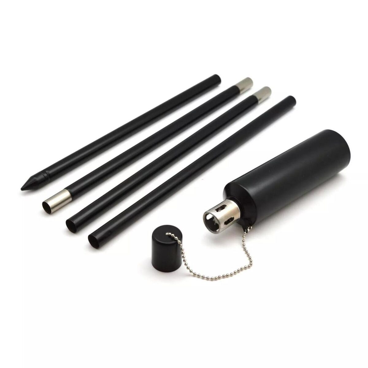 6x Metal Garden Torches Tiki Paraffin Oil Fire Lantern Cylinder Black - Image 4