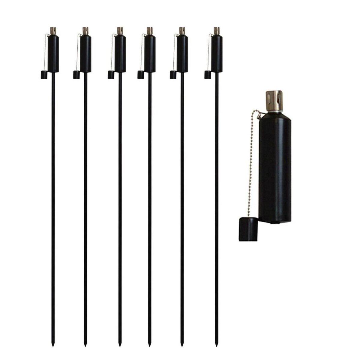 6x Metal Garden Torches Tiki Paraffin Oil Fire Lantern Cylinder Black - Image 1